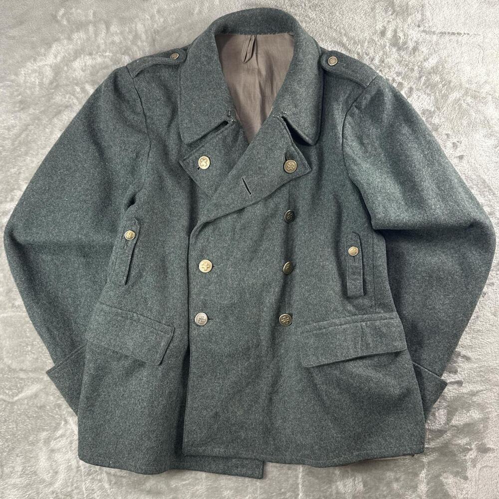 True Vintage 1930’s WW2 Swiss Army Medic Pea Coat Jacket Size M-L